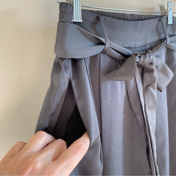 Heartloom Paperbag Trouser Tie Waist Pants Silky Satin Grey High Rise Medium - Picture 4 of 8